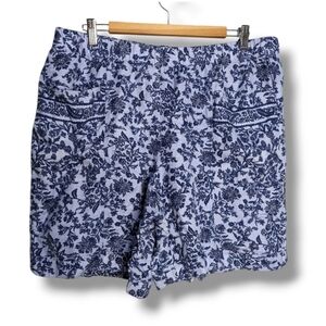 J.Jill Blue Floral Rayon Linen Shorts Flowy With Pockets Elastic Pull On Size S